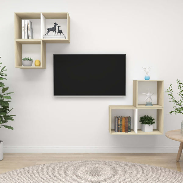 4-osainen TV-kaappisarja valkoinen ja Sonoma-tammi tekninen puu