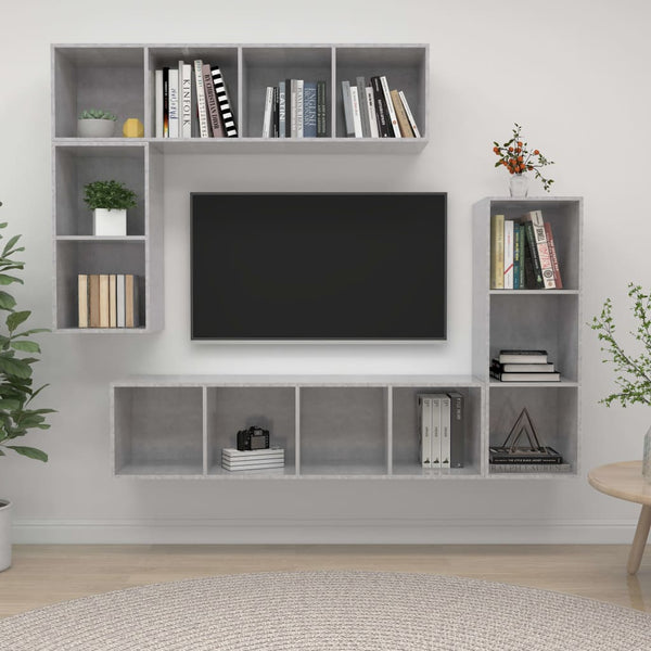 Betoninharmaa teknisestä puusta 4-osainen TV-kaappisarja
