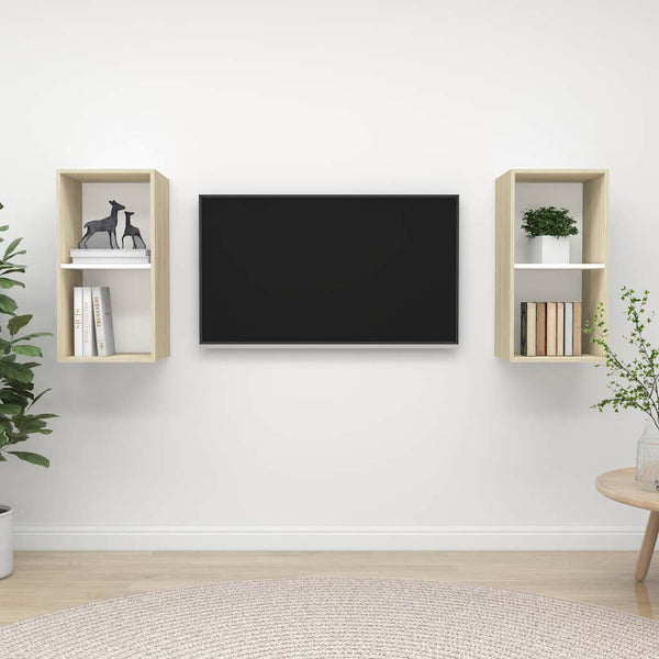Seinäkiinnitettävät TV-tasot 2 kpl valk./Sonoma tekninen puu