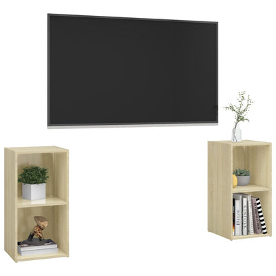 TV-tasot 2 kpl Sonoma-tammi 72x35x36,5 cm tekninen puu
