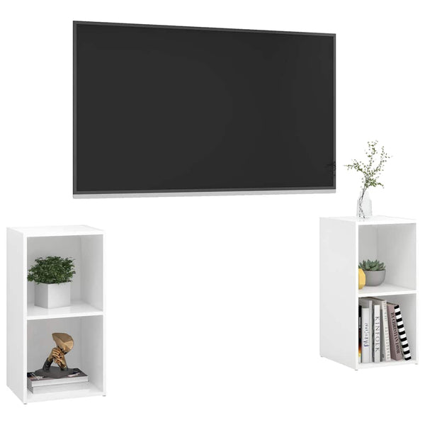 TV-tasot 2 kpl korkeakiilto valk. 72x35x36,5 cm tekninen puu