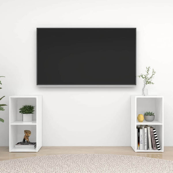 TV-tasot 2 kpl korkeakiilto valk. 72x35x36,5 cm tekninen puu