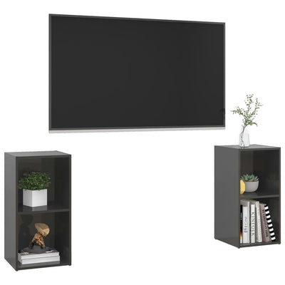 TV-tasot 2 kpl korkeakiilto harmaa 72x35x36,5 cm tekninen puu