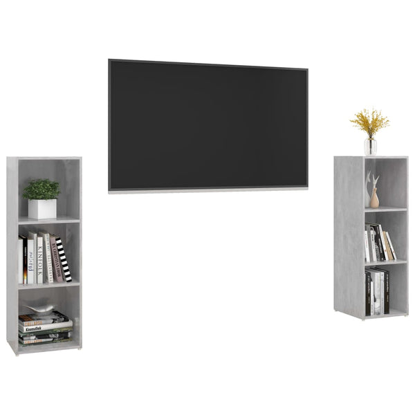 2 kpl TV-taso betoninharmaana 107x35x37 cm lastulevy