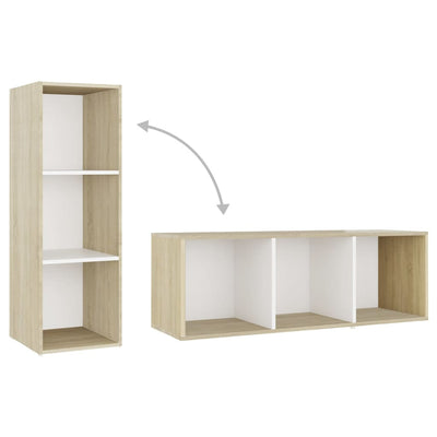 TV-tasot 2 kpl valkoinen/Sonoma-tammi 107x35x37 cm tekninen puu