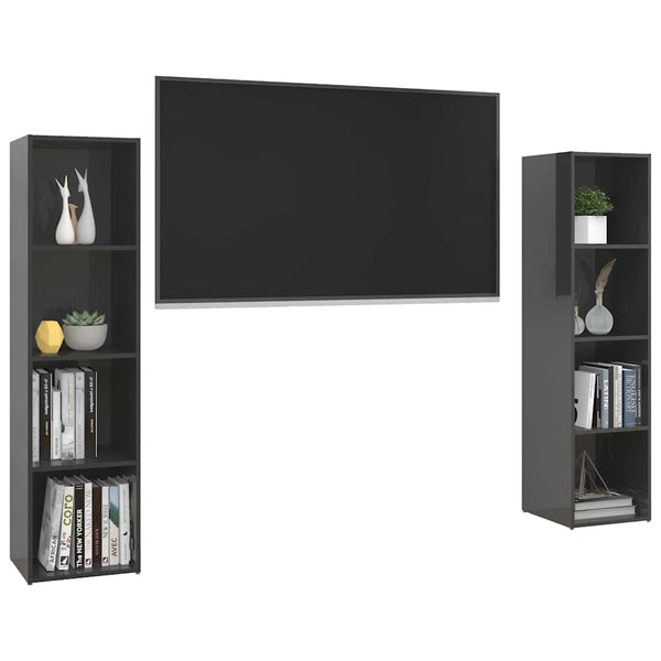 TV-tasot 2 kpl korkeakiilto harmaa 142,5x35x36,5 cm lastulevy