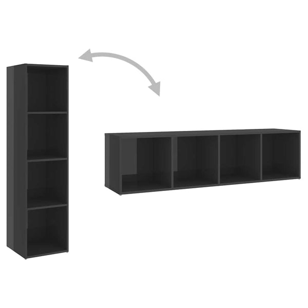 TV-tasot 2 kpl korkeakiilto harmaa 142,5x35x36,5 cm lastulevy