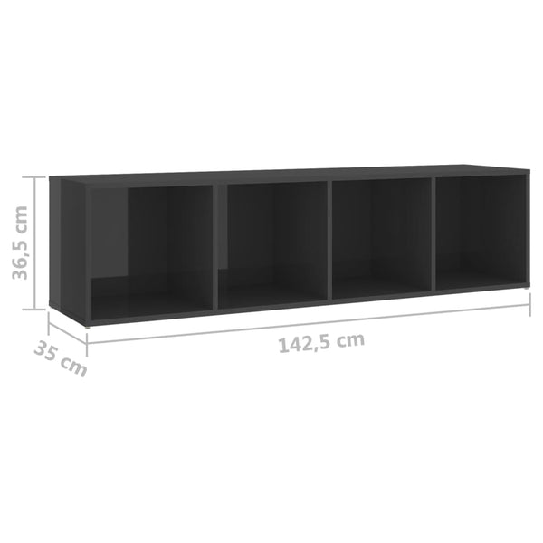 TV-tasot 2 kpl korkeakiilto harmaa 142,5x35x36,5 cm lastulevy