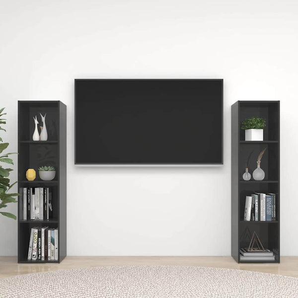 TV-tasot 2 kpl korkeakiilto harmaa 142,5x35x36,5 cm lastulevy