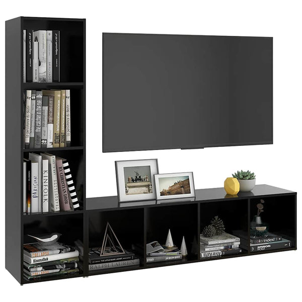 TV-tasot 2 kpl musta 142,5x35x36,5 cm lastulevy