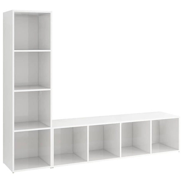 TV-tasot 2 kpl korkeakiilto valkoinen 142,5x35x36,5 cm lastulevy