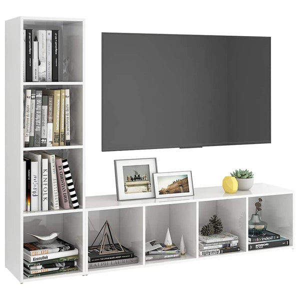 TV-tasot 2 kpl korkeakiilto valkoinen 142,5x35x36,5 cm lastulevy