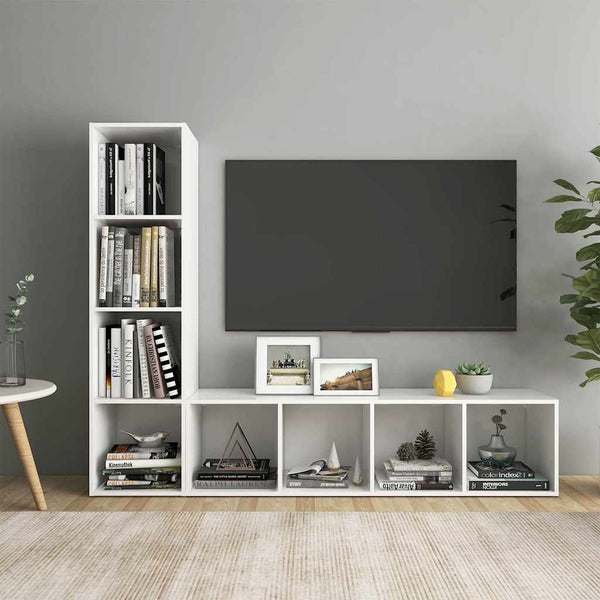 TV-tasot 2 kpl korkeakiilto valkoinen 142,5x35x36,5 cm lastulevy