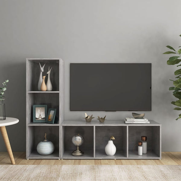 Betoninharmaa TV-taso 2 kpl 107x35x37 cm lastulevy