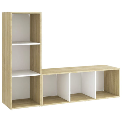 TV-tasot 2 kpl valkoinen/Sonoma-tammi 107x35x37 cm tekninen puu