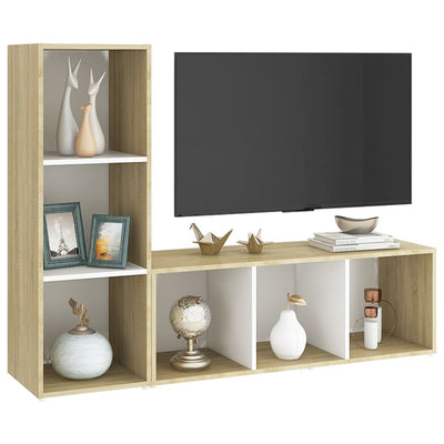 TV-tasot 2 kpl valkoinen/Sonoma-tammi 107x35x37 cm tekninen puu