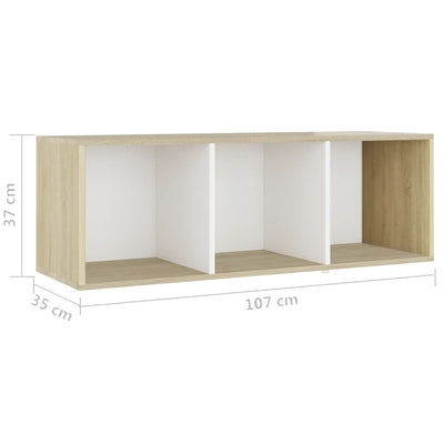 TV-tasot 2 kpl valkoinen/Sonoma-tammi 107x35x37 cm tekninen puu