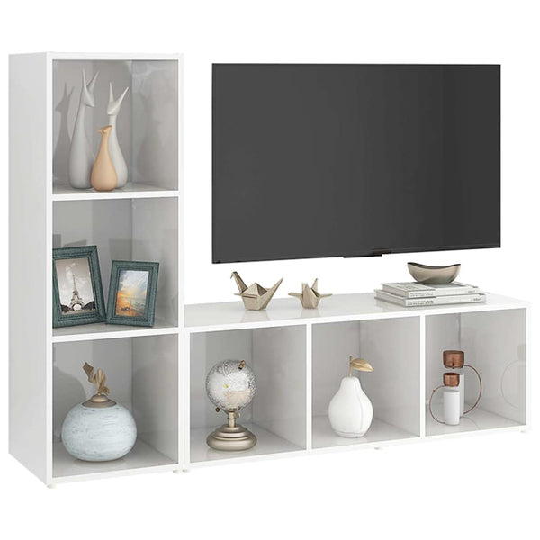 TV-tasot 2 kpl korkeakiilto valkoinen 107x35x37 cm lastulevy
