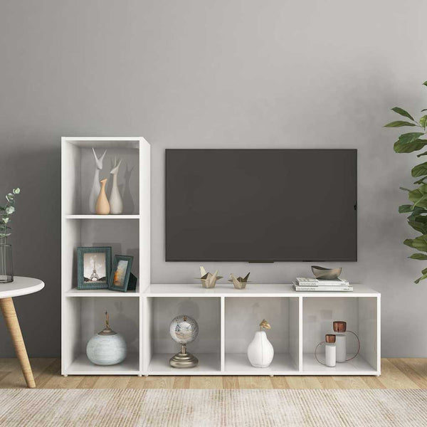 TV-tasot 2 kpl korkeakiilto valkoinen 107x35x37 cm lastulevy