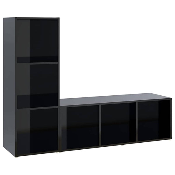 TV-tasot 2 kpl korkeakiilto musta 107x35x37 cm lastulevy