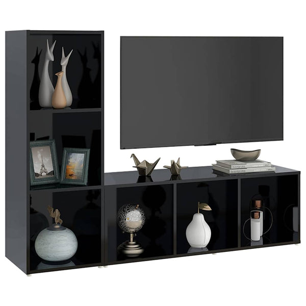 TV-tasot 2 kpl korkeakiilto musta 107x35x37 cm lastulevy