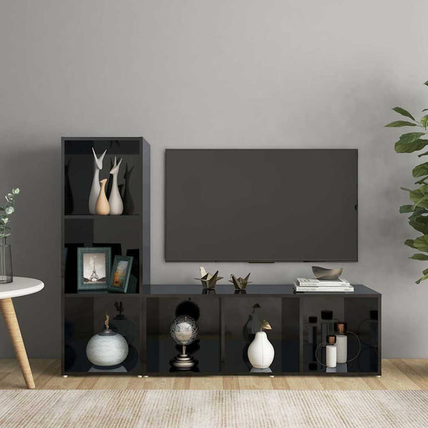 TV-tasot 2 kpl korkeakiilto musta 107x35x37 cm lastulevy