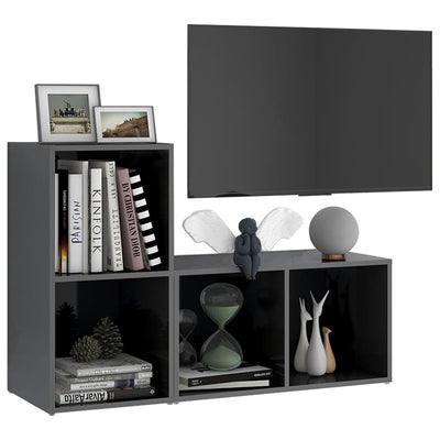 TV-tasot 2 kpl korkeakiilto harmaa 72x35x36,5 cm tekninen puu