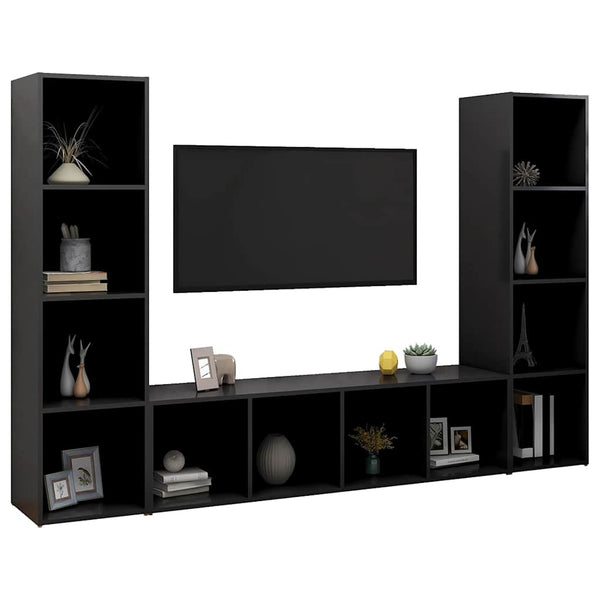 TV-tasot 3 kpl musta 142,5x35x36,5 cm lastulevy