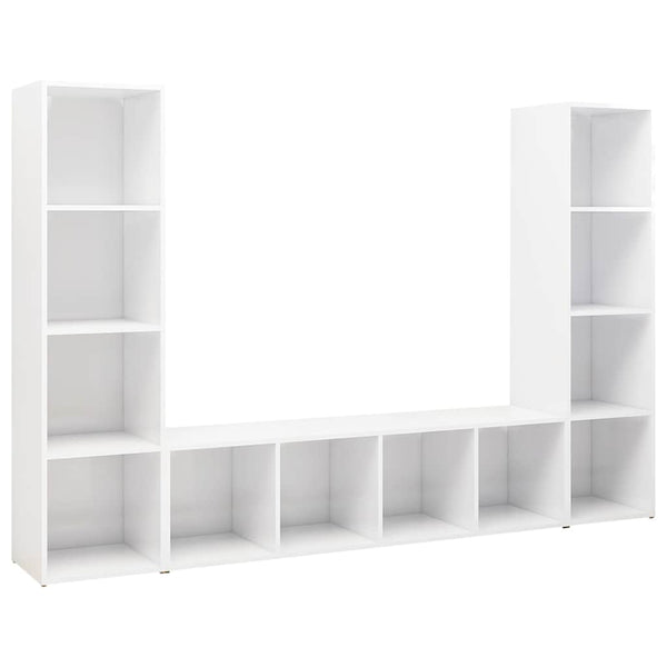 TV-tasot 3 kpl korkeakiilto valkoinen 142,5x35x36,5 cm lastulevy