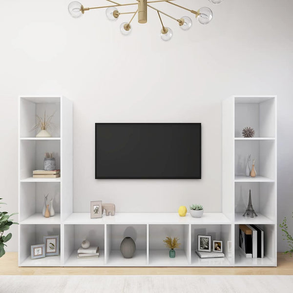 TV-tasot 3 kpl korkeakiilto valkoinen 142,5x35x36,5 cm lastulevy