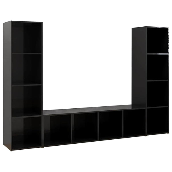 TV-tasot 3 kpl korkeakiilto musta 142,5x35x36,5 cm lastulevy