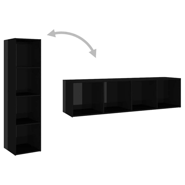 TV-tasot 3 kpl korkeakiilto musta 142,5x35x36,5 cm lastulevy