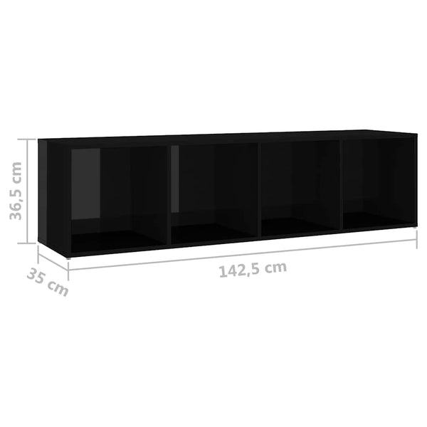 TV-tasot 3 kpl korkeakiilto musta 142,5x35x36,5 cm lastulevy