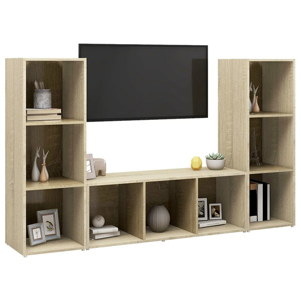 TV-tasot 3 kpl Sonoma-tammi 107x35x37 cm lastulevy