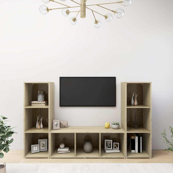 TV-tasot 3 kpl Sonoma-tammi 107x35x37 cm lastulevy