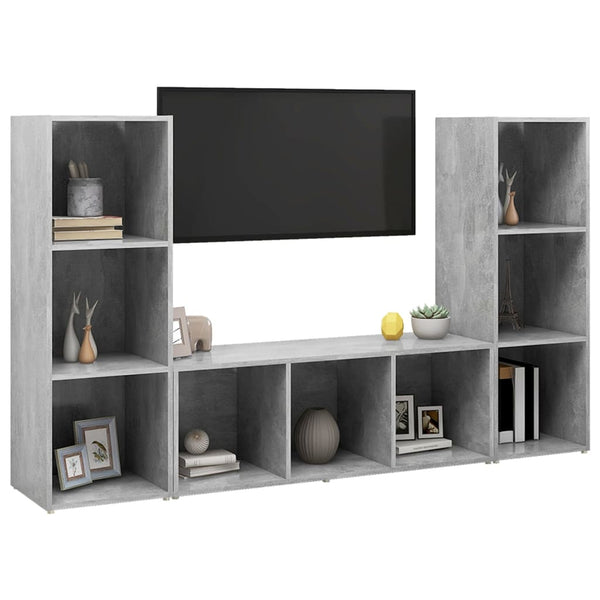 TV-tasot 3 kpl betoninharmaa 107x35x37 cm lastulevy