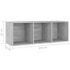 TV-tasot 3 kpl betoninharmaa 107x35x37 cm lastulevy