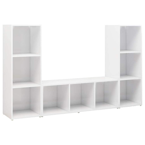 TV-tasot 3 kpl korkeakiilto valkoinen 107x35x37 cm lastulevy