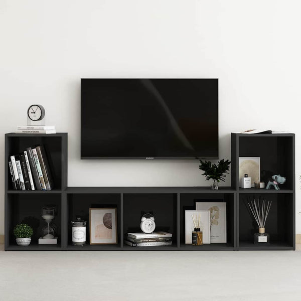 3-osainen TV-kaappisarja korkeakiilto musta lastulevy