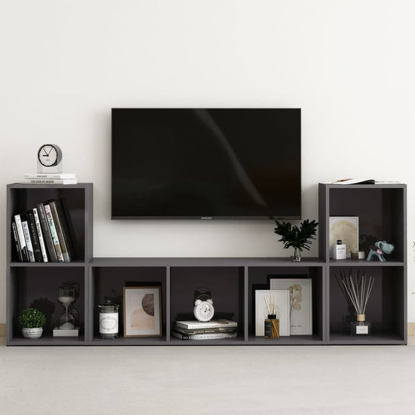 3-osainen TV-kaappisarja korkeakiilto harmaa tekninen puu