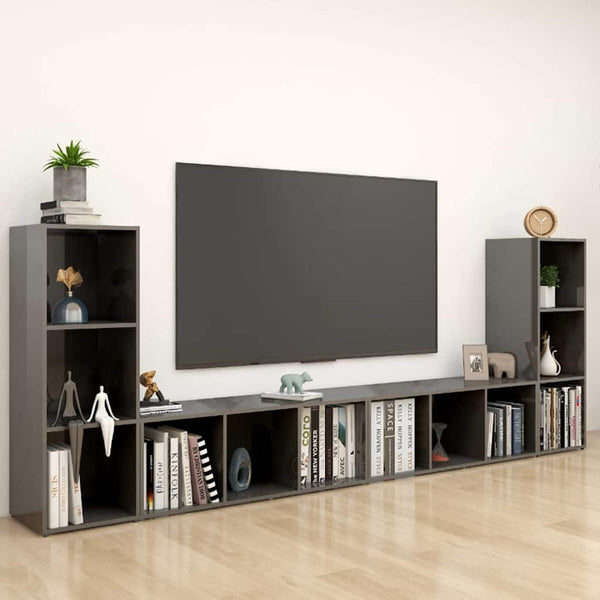 TV-tasot 4 kpl korkeakiilto harmaa 107x35x37 cm lastulevy