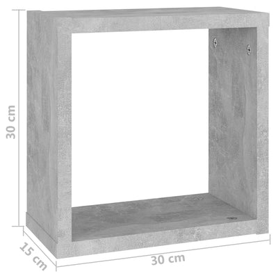 Kuutioseinähyllyt 2 kpl betoninharmaa 30x15x30 cm