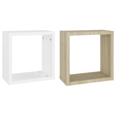 Kuutioseinähyllyt 2 kpl valk. ja Sonoma-tammi 30x15x30 cm