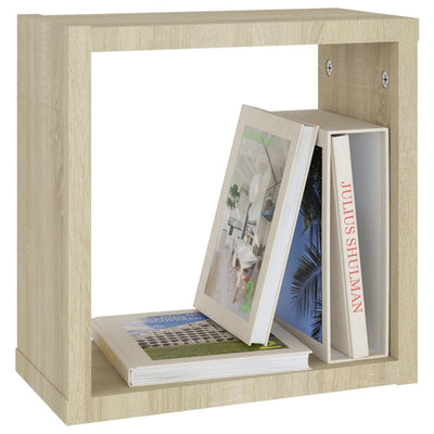 Kuutioseinähyllyt 2 kpl valk. ja Sonoma-tammi 30x15x30 cm