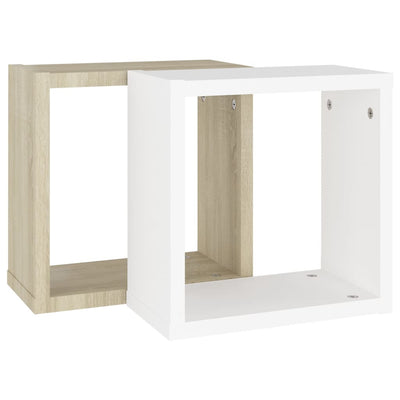 Kuutioseinähyllyt 2 kpl valk. ja Sonoma-tammi 30x15x30 cm