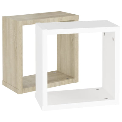 Kuutioseinähyllyt 2 kpl valk. ja Sonoma-tammi 30x15x30 cm