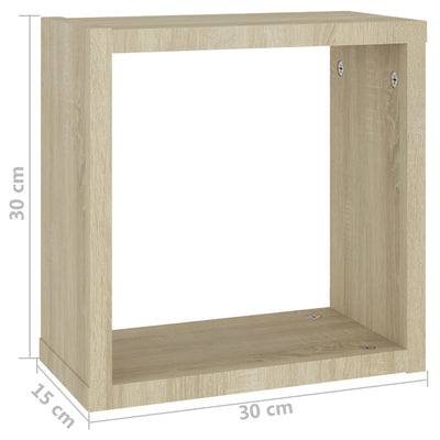 Kuutioseinähyllyt 2 kpl valk. ja Sonoma-tammi 30x15x30 cm