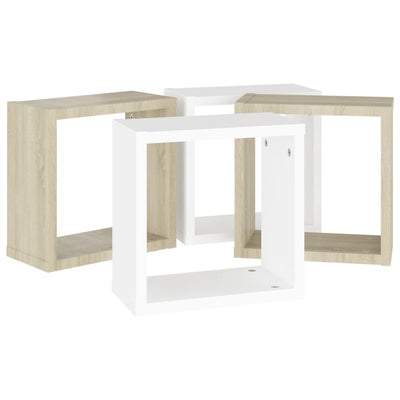Kuutioseinähyllyt 4 kpl valk. ja Sonoma-tammi 30x15x30 cm