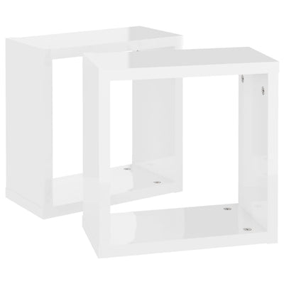Kuutioseinähyllyt 2 kpl korkeakiilto valkoinen 30x15x30 cm