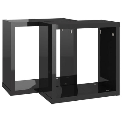 Kuutioseinähyllyt 2 kpl korkeakiilto musta 30x15x30 cm